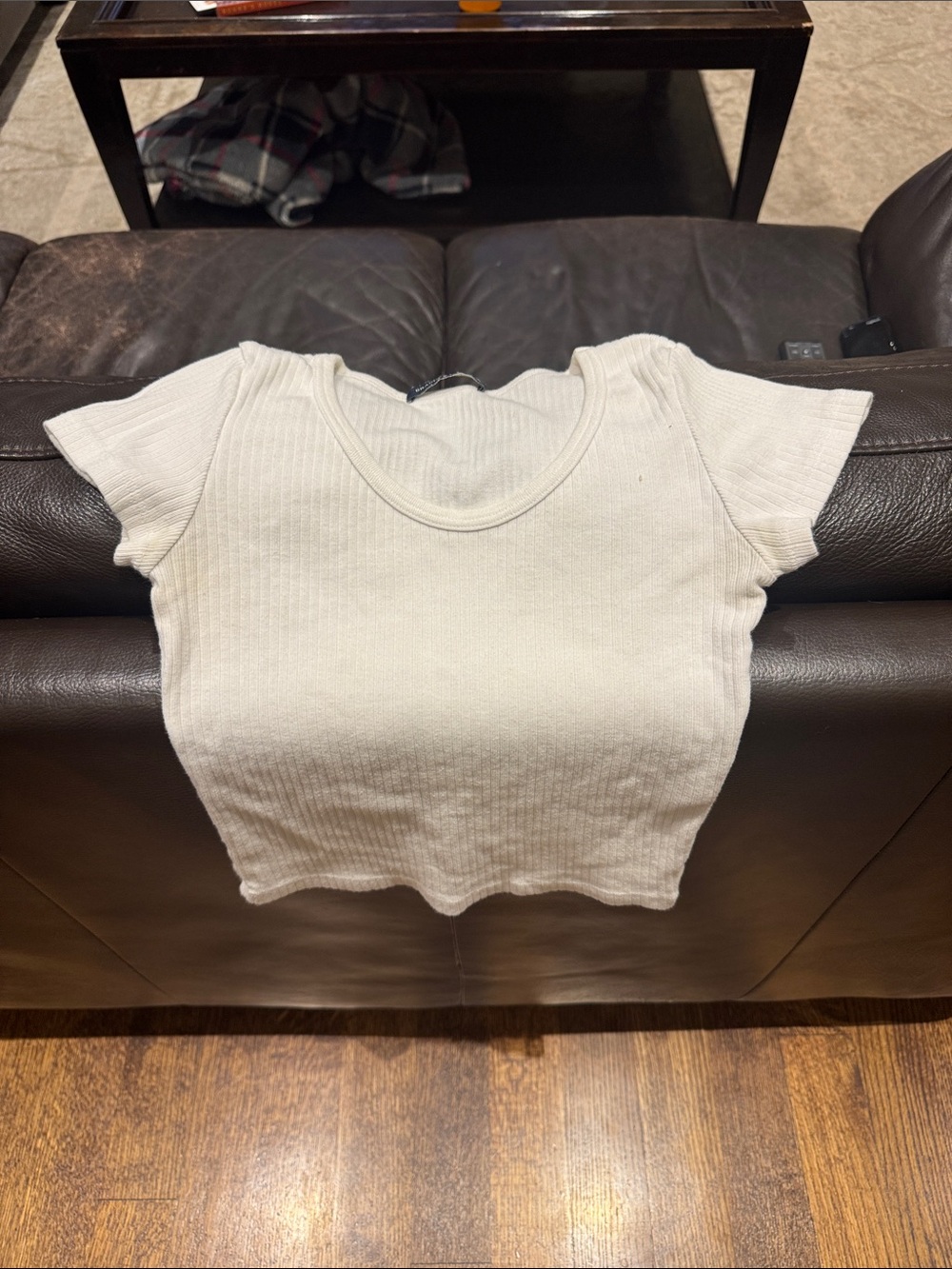 Brandy Melville white Ribbed Scoop Crop Top